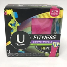 U by Kotex FITNESS Compact Tampons, Super Unscented 15ct Fitpak Protective Pack