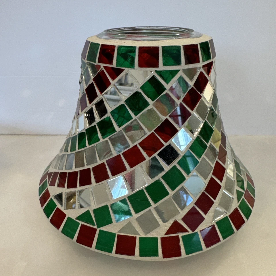 Yankee Candle Navidad ROJO VERDE Mosaico Espejo Azulejo Vela Plato Sombra Set Foto 2 de 4