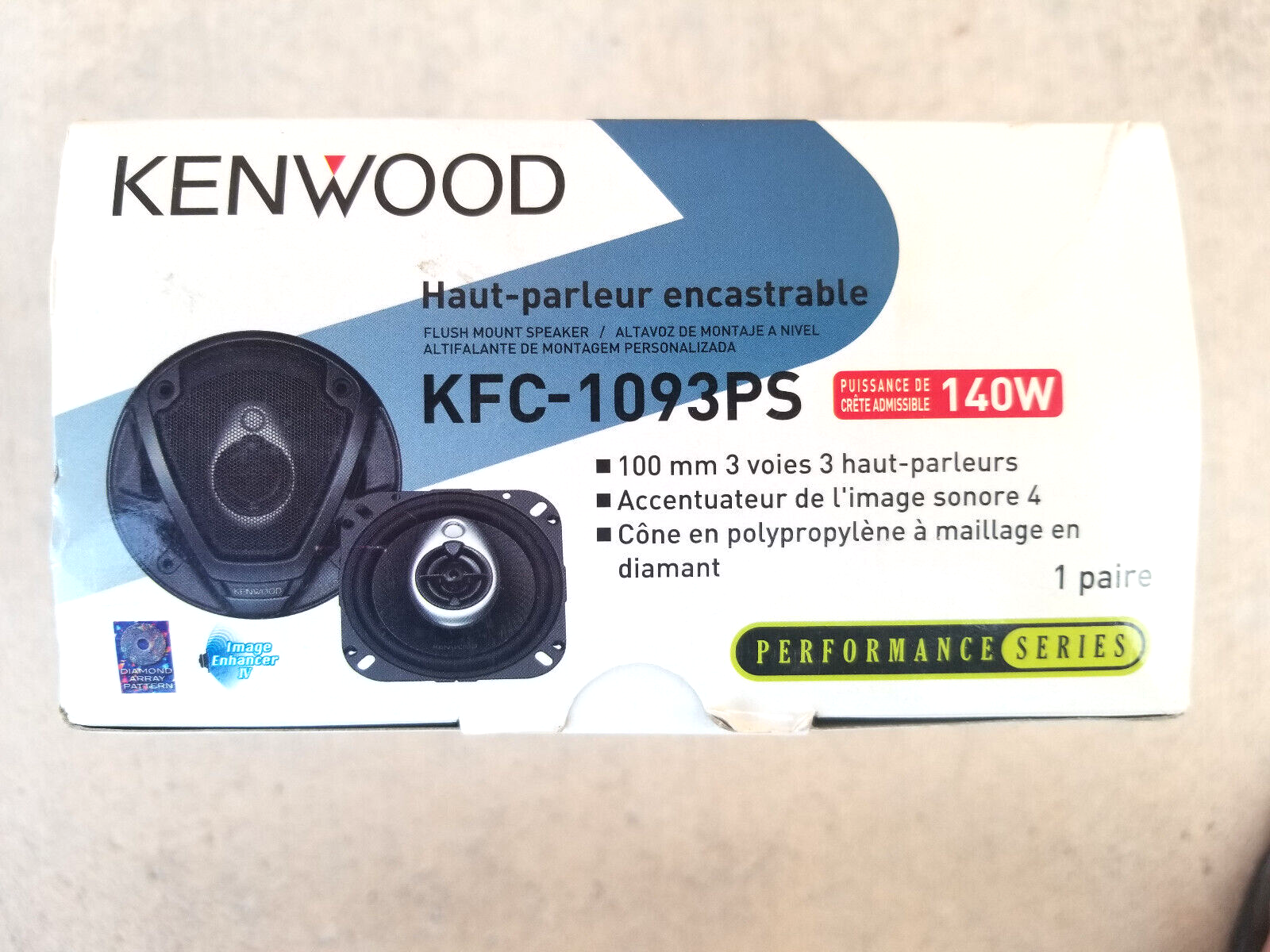Kenwood KFC-1093PS Two Speaker 3 Way Square 4 In 140 W RMS with Tweeter