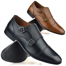 Mens Leather Smart Casual Monk Strap Oxford Party Work Office Toe Cap Shoes Size