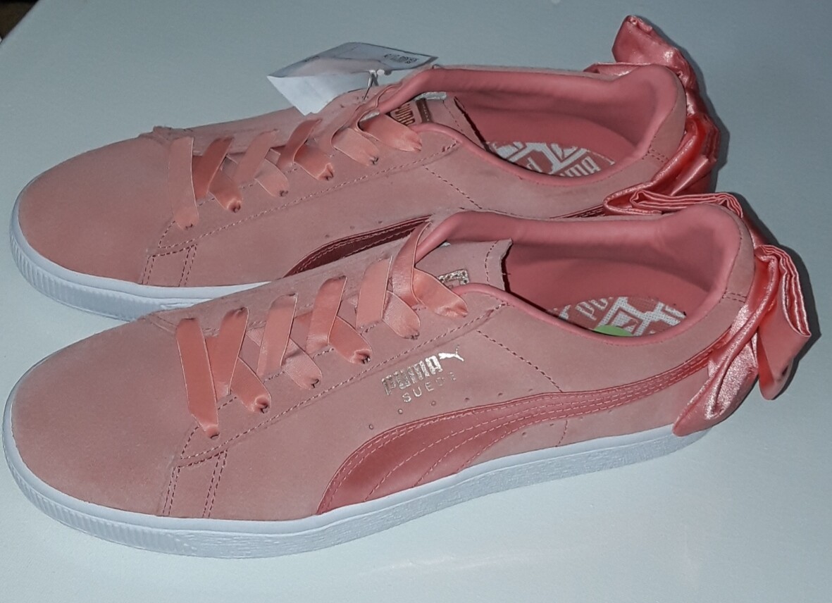 Puma Suede Bow Womens Trainers RRP £76 Sizes UK Pink White Brand New