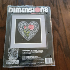 1990 Dimensions No Count Cross Stitch Kit Roses And Old Lace 3949 12" x 12"