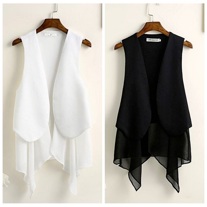 Lady Chiffon Waistcoat Vest Jacket Coat Gilet Tank Top