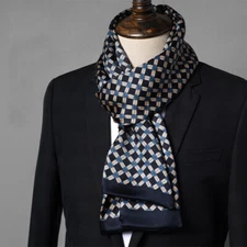 Men‘s 100 Silk Scarf Vintage Neckerchief Double Layer Cravat Blue Formal Gift