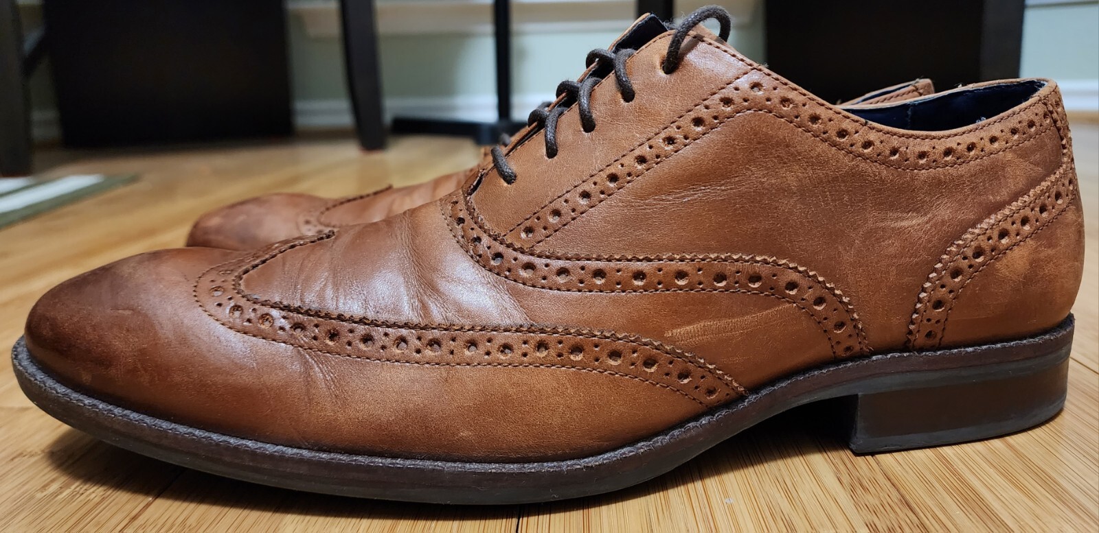 SAOLA Scarpe eleganti Cole Haan da uomo Wayne a coda di rondine in pelle marrone derby Oxford taglia US 11 5 M