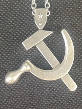 Vintage Silver Plated Pendant Communist Party Logo Sickle Hammer Pendant