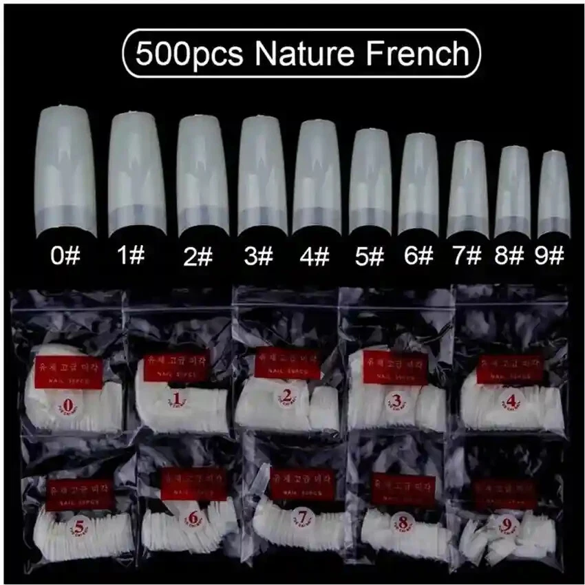500 Natural False Nail Tips French Nail Tips 10 Different Sizes - TOP UK SELLER