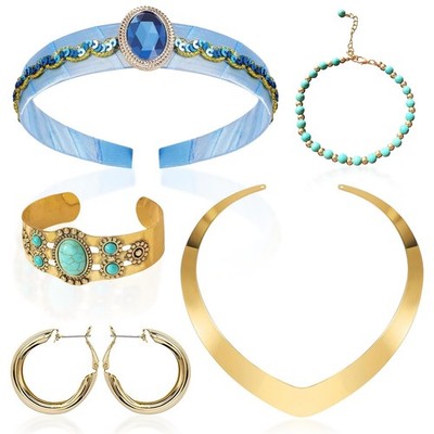 RAOPNHS Jasmin Kostüm Frauen Zubehör Set 5-teilig   Stirnband mit blauem Stei...