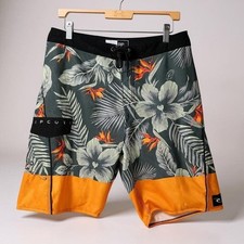Rip Curl Men's Floral Print Volley Board Shorts Surf Swim Trunks Size 32 Orange