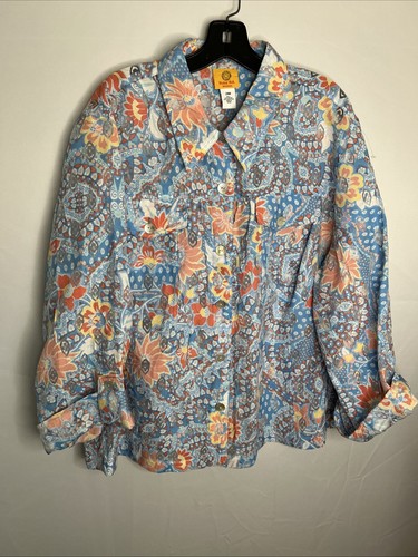 Ruby Rd Women's 24W Blue Colorful Semi Sheer Button Jacket W/Pockets NWOT - Picture 1 of 10