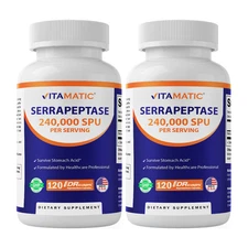 Vitamatic Serrapeptase 240,000 SPU Servings, 120 Delayed Released Capsules-2 Pac