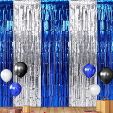 6Pack 3.3Ft X 6.6Ft Graduation Foil Fringe Curtain Backdrop Decorations, Blue Si