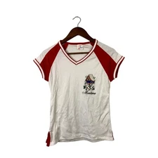 90s Vintage Le Riche M Medium Red White Montana MT Birdhouse Short Sleeve Shirt