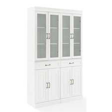 Pemberly Row Wood Pantry with Glass Door in White Set of 2