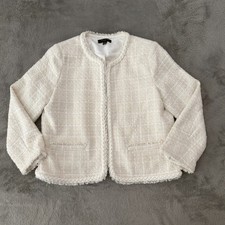 Ann Taylor Tweed Lady Jacket Blazer Womens 12 Petite 12P Cream White