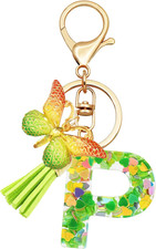 Initial Letter Keychains for Girls Women Pink Purple Green Cute Butterfly Heart