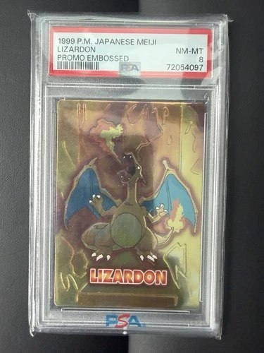 POKEMON 1999 JAPANESE MEIJI PROMO LIZARDON CHARIZARD EMBOSSED PSA 8