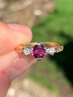18ct gold diamond ruby 3 stone ring vintage 3 grams