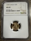 1999 $5 American Gold Eagle 1/10 oz NGC MS69 White Label