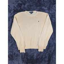 VTG Polo Ralph Lauren Sweater Mens XXL Yellow Crew Neck Cotton Logo Embroidered