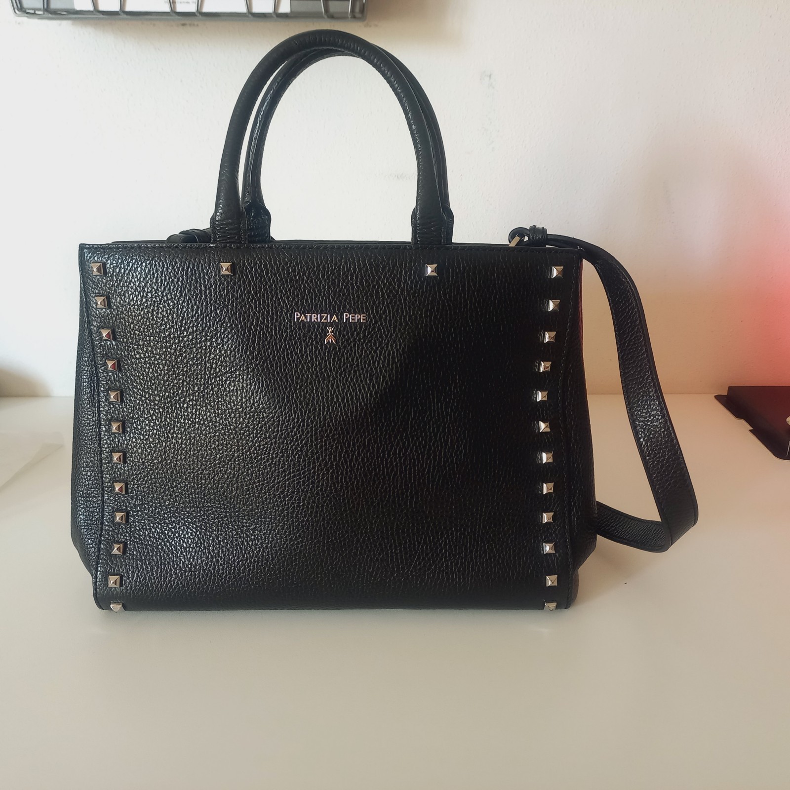 Patrizia Pepe Black Leather Studded Tote Bag with Fly Logo & Dustbag