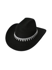 Western Boho Cowboy Hat Black Rhinestone Sequin Wide Brim - Stylish Cowgirl
