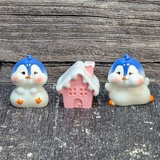 3 Piece Set Mini Miniature 2 Penguin Pink House Christmas Craft Supplies
