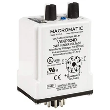 MACROMATIC VAKP024D Voltage Sensor Relay,24VDC,10A@240V,DPDT 45LV07