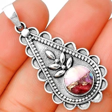 Natural Kingman Pink Dahlia Turquoise 925 Sterling Silver Pendant Jewelry P-1033