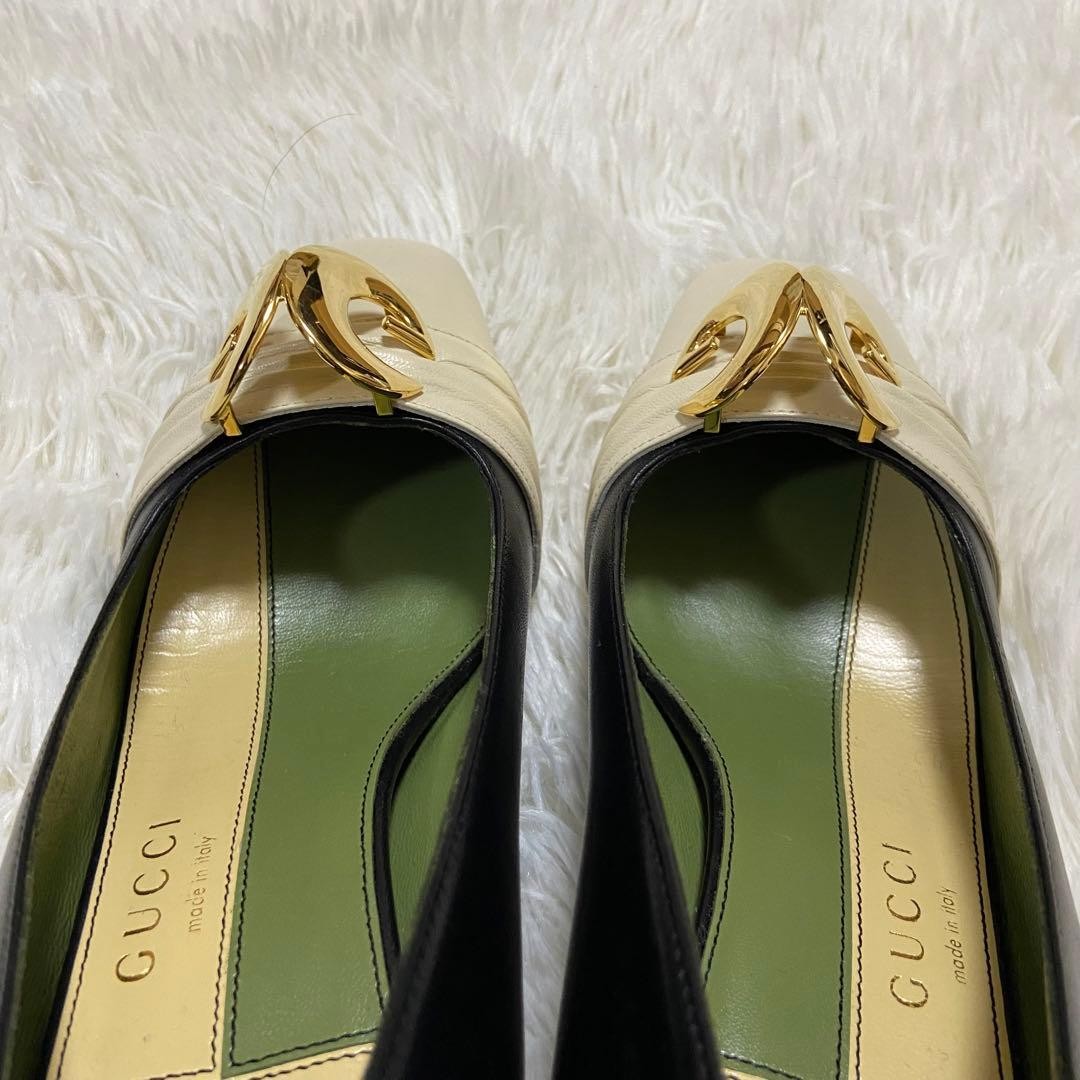 Auth Gucci GG Pumps Leather Bicolor White Black Logo Heel EU36 US6 UK3 thumbnail 7