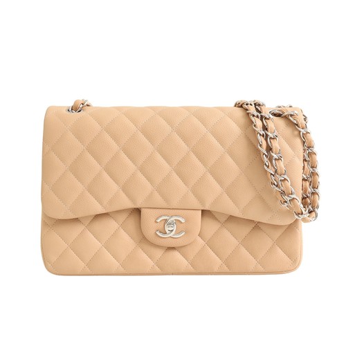 CHANEL Jumbo 30 Classic Flap Shoulder Bag Beige Calfskin Leather A58600
