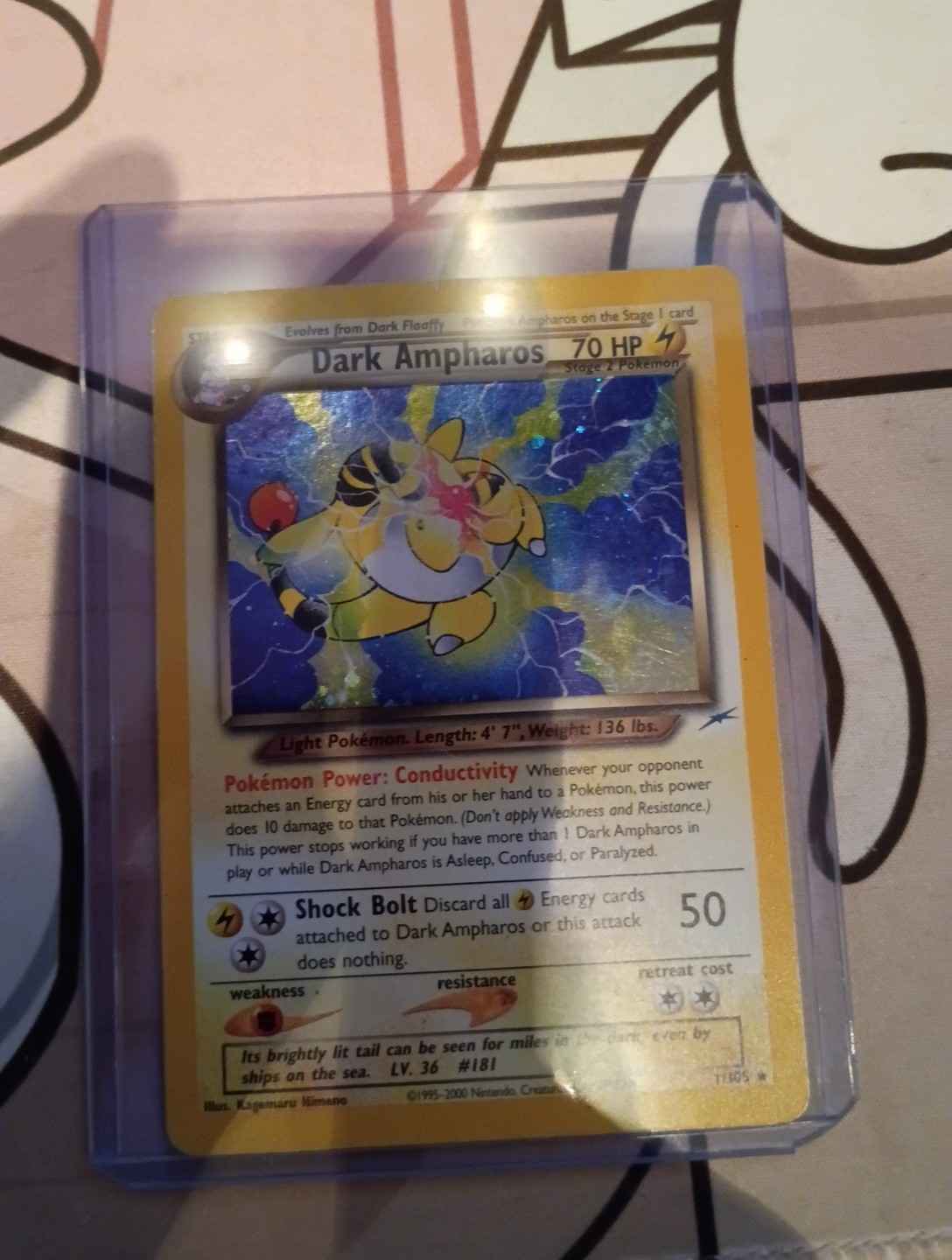 Pokemon Neo Destiny Dark Ampharos Holo Card 1/105 2000 Unlimited Rare