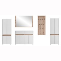 Flur Set In Weiß Mit Wildeiche Nb. Schuhschrank Spiegel Kommode Paneel Schrank