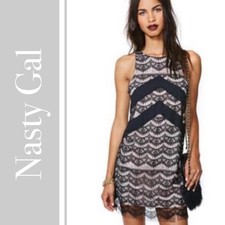Nasty Gal Black Lace Fringe Flapper Dress Size XS