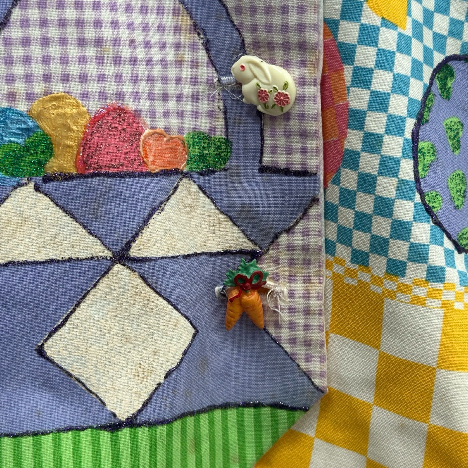 Vintage Easter Bunny Patchwork Vest Appliqué Past… - image 8