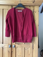 Ladies M&Co Medium Deep Red Cardigan 68% Cotton 31% Nylon Excellent Condition