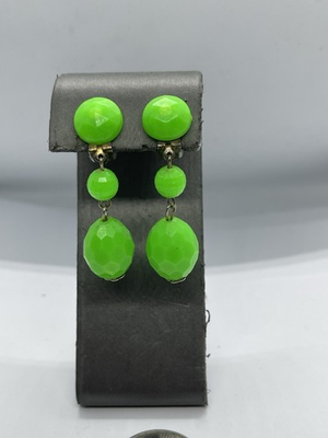 #ad Vintage MCM Electric Green Dangle Clip Earrings #GoGo Hong Kong They GLOW $59.99