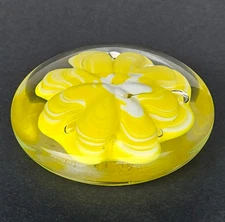 Vintage 1970s Joe St Clair Yellow Art Glass Paperweight 111