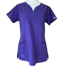 Grey's Anatomy Signature Womens Small Purple Scrub Top Medical Professional Wear