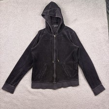 Juicy Couture Hoodie Womens XL Black Velour Full Zip Sweatshirt Y2K