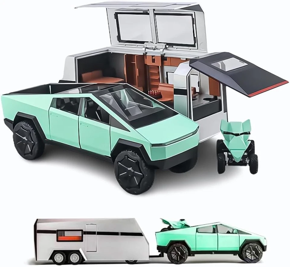 1:32 Tesla Pickup Trailer RV Model Vehicle Alloy Car Model Toy with Sound&Light - Image 2 of 4