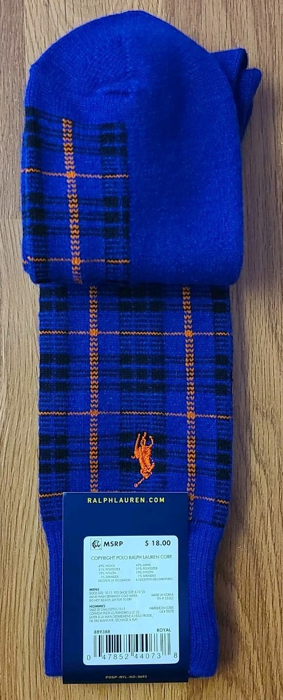 (1) POLO Ralph Lauren Signature Pony Calze a quadretti in lana da uomo taglia 6 12 5 nuove con etichette