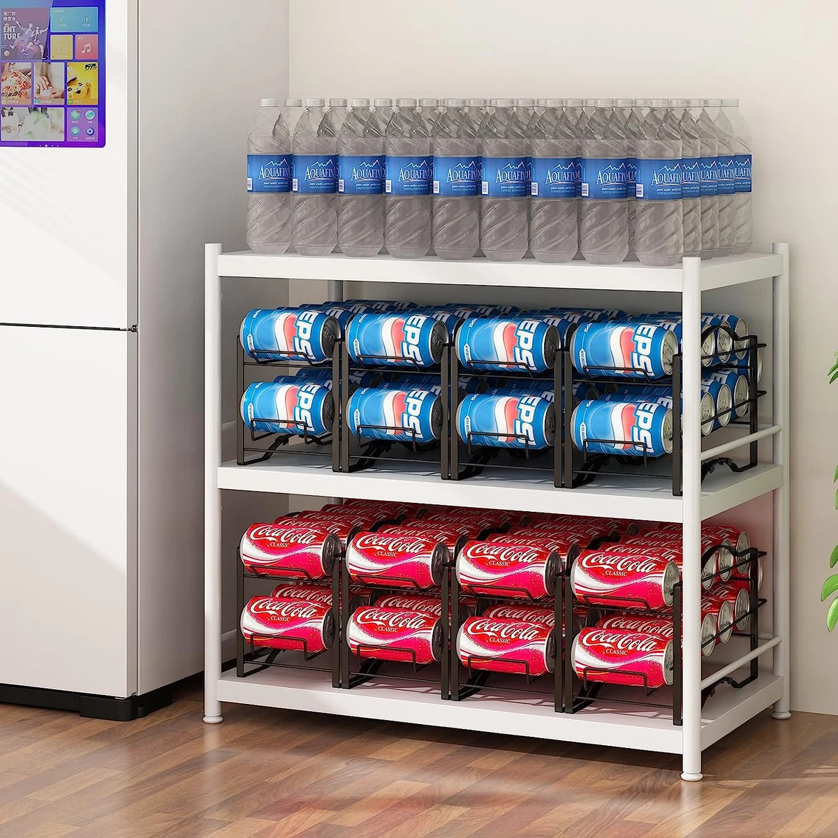 4 Pack Soda Can Organizer Rack for Pantry, Stackable Beverage Soda Can Storage D