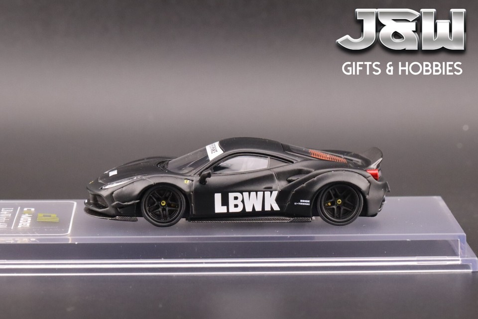 CM Model LBWK Liberty Walk 488 Widebody Matted Black with Carbon 1/64 ...