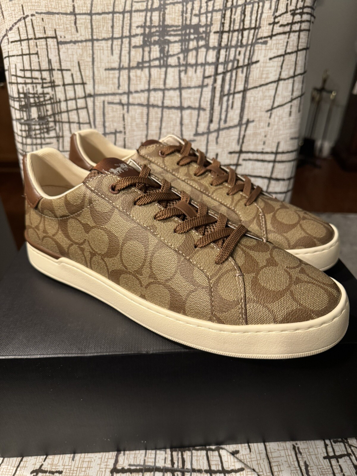 Mens COACH Signature Logo Coated Canvas G4949 Sneaker (Khaki/Saddle) Size 11.5