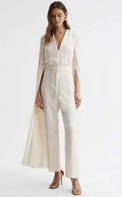 REISS OLIVIA CAPE SLEEVE V-NECK IVORY JUMPSUIT