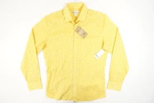 BAR III 3 FLORAL FLOWER YELLOW 16-16.5 LARGE SLIM FIT BUTTON FRONT SHIRT MENS 