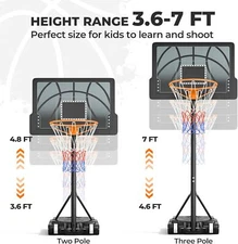 Portable Basketball Hoop 3.6-7ft Adjustable Height Goals Stand for Youth Kids