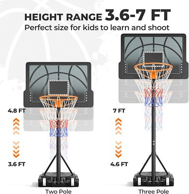 Portable Basketball Hoop Adjustable Height Goals Stand for
