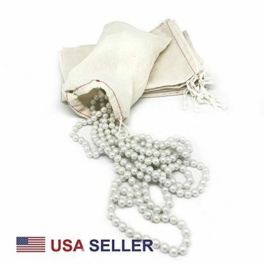 Multi-purpose Natural Cotton Muslin Drawstring Reusable Bags w Variety of Sizes - Image 4 of 4